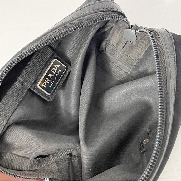 Prada small black nylon triangle logo saffiano zip pouch - Picture 7 of 10